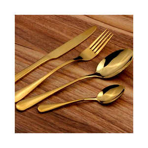 Juego de cubiertos de acero inoxidable chapado en oro, elegante, duradero y Apto para lavavajillas, acero espejado - Product Image 1