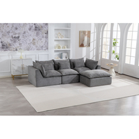 102,3 Zoll Modulares Cloud-Ecksofa, 3-Sitzer Tiefes Breites Leinensofa mit Ottoman für Wohnzimmer