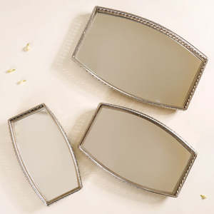 AMBAR EXPORTS Luxury Set of 3 Silver <b>Mirror</b> <b>Rectangle</b> Trays Handicraft Metal with Plant Pattern for Serving - Product Image 2