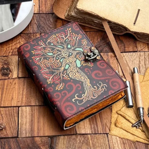 Handmade A5 Leather Journal Spell <b>Book</b> of <b>Shadows</b> Style Custom Logo Spiral Organiser Saddle Stitching Gift Quality Box Packing - Product Image 2