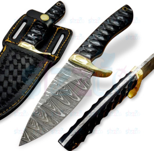 Beautiful Custom Handmade Damascus Steel Fixed Sharp Blade Hunting Bowie Camping <b>Knife</b> Gift for Him Handle Buffalo Horn - Product Image 1