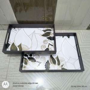 Moderno Juego de Bandejas para Servir de MDF con Acabado Esmaltado, Ecológico, con Asa, 12x12x2 Pulgadas, Decoración Navideña para el Hogar, Artesanía en Madera - Product Image 6