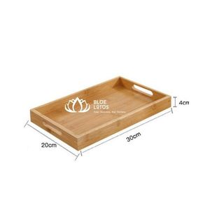 Plateau de service en bois de bambou pour fruits, snacks, thé, gâteaux, assiettes en bambou, soucoupes avec bord fin rectangle rond et plus de forme - Product Image 3