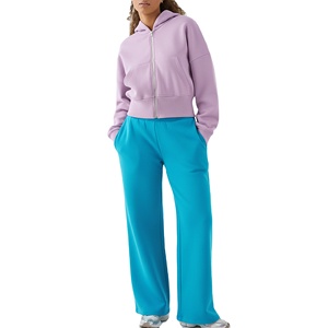 Conjunto Deportivo para Mujer al por Mayor: Sudadera con Cremallera y Pantalones Anchos de Felpa Francesa de Algodón - Product Image 1