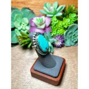 <b>Adjustable</b> Navajo Made <b>Ring</b> with Carico Lake Turquoise & Sterling Silver Rose Gold Plated Bezel Set Stainless Steel Jewelry Gift - Product Image 2