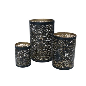 Ensemble de 3 bougeoirs en métal vintage pour pilier et bougies votives Centre de table en or noir pour les occasions de Noël - Product Image 5