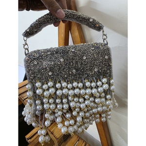 Wedding Handcrafted Suede Beaded Flap Bag with Embroidery and Pearl Decoration Womens Clutch India Premium Wholesale Export - Product Image 4