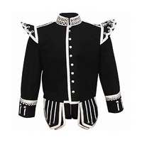 Highland Pipe Band Doublet maison-d'Écosse-pipe-bande-doublet-noir-argent-tresse et garniture Doublets de cornemuse