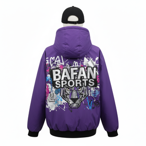 Chaqueta Cortavientos con Capucha para Mujer, de Alta Calidad, en Poliéster, Estilo Panelado Morado, con Logotipo Personalizado Impreso - Product Image 2