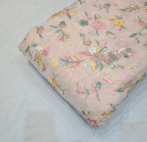 Tinh khiết Viscose mô với tay làm việc Vải tương phản thiết kế thêu tinh khiết Viscose mô Ấn Độ - Product Image 4