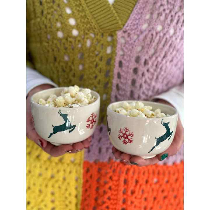2 GREEN DEER SNOWFLAKE COOKIE BOWLS