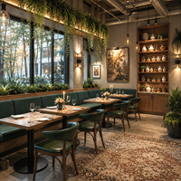 Ensembles de tables de salle à manger en bois et chaises avec garniture cloutée, banquettes rembourrées vert forêt pour restaurants, hôtels et cafés - Vente en gros