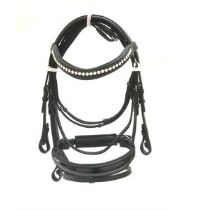 Cheval Nouveau BRIDLE Anatomique Cuir Noir Rembourré Qualité Premium REINS Argent Cristal - Product Image 1