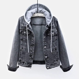 Automne hiver recadrée Denim veste pour filles Style coréen à manches longues à capuche poche haut à la mode polyvalent haut bouton coton - Product Image 2