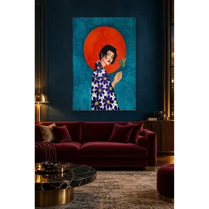 Fida Girl avec un colibri devant le soleil rouge, impression sur toile - Product Image 1