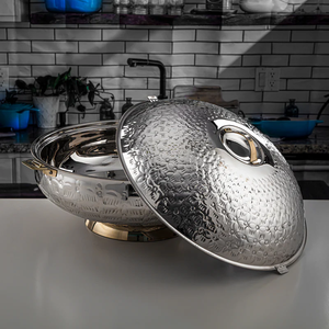 Vente chaude or arabe casserole en acier inoxydable et serveur de nourriture en bois avec poignée en laiton à motif floral HotCase et HotPot - Product Image 4