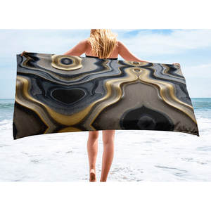 Luxury Golden Marble Resin Designed Cotton <b>Towel</b> Quick Dry Soft <b>Striped</b> Pattern Logo Rectangle Shape Modern Style <b>Beach</b> Kids - Product Image 1