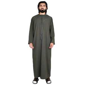 Robe Abaya Arabe Musulmane pour Homme Coupe Ample Manches Longues Col Montant Patchwork Design Broderie Dubai Jubba - Product Image 1