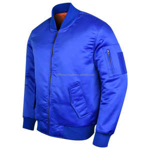 Vente chaude bleu Satin Bomber veste pour hommes avec fermeture à glissière décontracté multi-poches Streetwear pour commande en gros en gros - Product Image 2