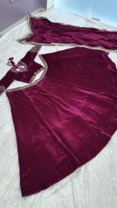 Best Selling High Quality Indian Designer <b>Viscos</b> Velvet Embroidery Lehenga Choli Dupatta Long Party Wear Weddings Anarkali Gown - Product Image 4