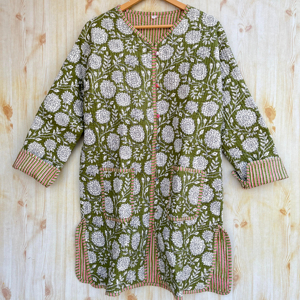 Indien main bloc imprimé écologique respirant réversible matelassé Jersey coton veste femmes toutes saisons motif floral bouton - Product Image 1