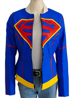 Blouson de motard réversible en cuir véritable matelassé avec logo Superman, respirant, en peau de mouton aniline, fermeture éclair, pour femme, noir, bleu roi, grandes tailles