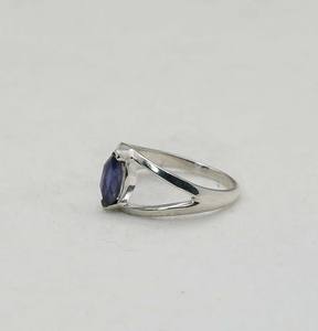 925 Plata de ley sólida septiembre mes piedra de nacimiento iolita con ajuste de bisel forma de marquesa anillo de ojo - Product Image 3