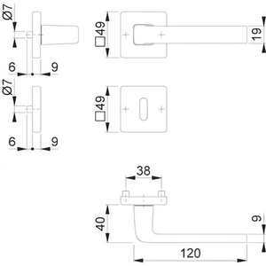 Juego de Rosetas de Aluminio F249 Cuadradas OB DIN Izquierda/Derecha D/D HOPPE Dublin 1124 843KV/843KVS - Product Image 3