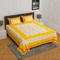 Sábana de Algodón 100% con Estampado de Bloques Gujarati de Hari Om Creations, 400 Hilos, Borde Rosa, Color Blanco, Decorativa para Hogar y Escuela