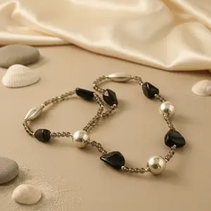 Collar de Piedras Preciosas con Cuentas de Ónix y Perlas Religiosas de Moda para Mujer, Cadenas de Hilo Chapadas en Oro y Rodio, Regalo - Product Image 3