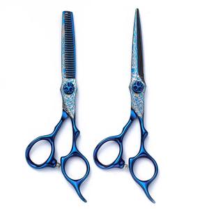 Tijeras de Peluquería Azules de 6 Pulgadas, Kit de Tijeras de Entresacar y Recortar sin Costuras para Flequillo, Capas, Uso en Salón y en Casa - Product Image 1