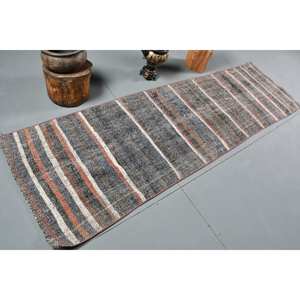 Vintage Turkish Wool <b>Rug</b> Classic <b>Boho</b> Style Gray Brown Patchwork Design 27x91ft Rectangle Size Latex for 3D <b>Rugs</b> Hallway <b>Rugs</b> - Product Image 2