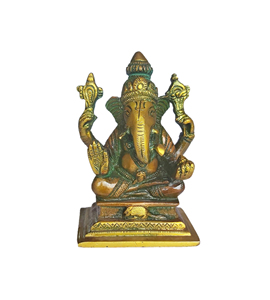 Estatua de Ganesha de latón hecha a mano de estilo moderno sentada en el trono, escultura religiosa hindú para decoración del templo Pooja - Product Image 1