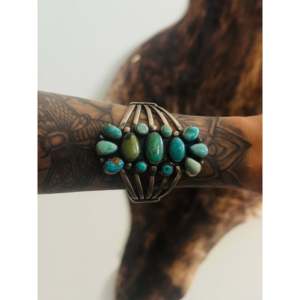 Mark Yazzie Fashion <b>Cuff</b> <b>Bracelet</b> Mixed Turquoise & Sterling <b>Silver</b> Cluster Design - Product Image 2