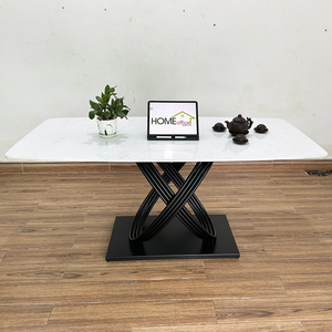BA68115 Rectangular <b>Dining</b> <b>Table</b> 140/160x80cm Stone Top and Iron Legs Expandable and <b>Extendable</b> <b>Wooden</b> Marble Design - Product Image 3