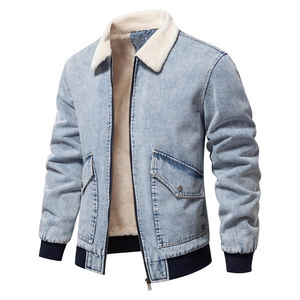 Servicio OEM elegante chaqueta vaquera azul para hombre con cremallera de piel puño elástico algodón hecho Streetwear chaqueta vaquera para hombre abrigo - Product Image 5