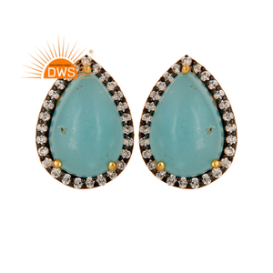 Venta caliente plata esterlina 18K chapado en oro Natural Cz & Larimar piedra preciosa Stud pendiente Demi joyería fina fabricante - Product Image 1