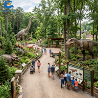 Projet clé en main de parc à thème sur le thème des dinosaures, portail d'entrée avec animatroniques, conception et installation d'éléments scéniques