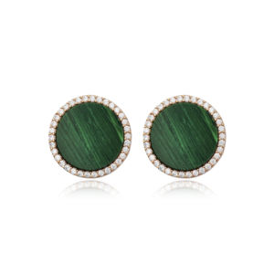 15 mm forme ronde charme Malachite CZ pierre 925 boucles d'oreilles en argent Sterling bijoux en gros turc fabriqué à la main - Product Image 5