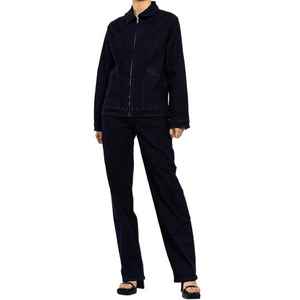 Jeans bleu foncé personnalisés de couleur unie tricotés denim lavé léger respirant bouton droit jeans pour femmes pour tout l'hiver automne - Product Image 5