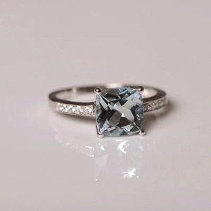 Anillo de compromiso y promesa de Aguamarina natural para mujer, joyería fina de plata con corte de cojín Vintage para boda y fiesta - Product Image 4