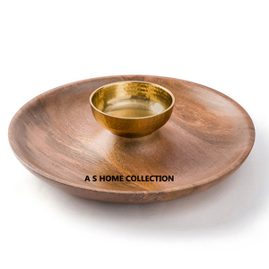 Nouveau design Sauce de restaurant servant de petits plats bol rond en bois et en métal - Product Image 1