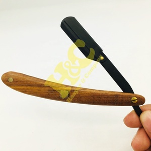 Rasoirs professionnels pour barbiers, manche en bois coloré, lame interchangeable, rasoir en acier inoxydable, logo privé accepté, pour salon - Product Image 3