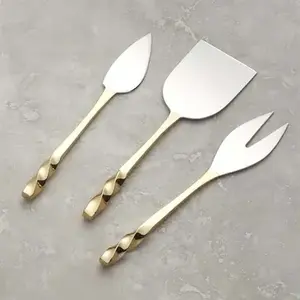 Ensemble de couteaux à fromage modernes en acier inoxydable Poignée de noeud de coulée en laiton élégant Outil de coupe de cuisine pour mariages Fruits et légumes - Product Image 5