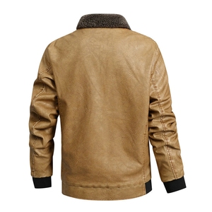 Chaqueta cálida de piel sintética para hombre con cierre de cremallera con forro de Sherpa de felpa y bolsillos de parche curvos para un estilo informal de invierno - Product Image 2