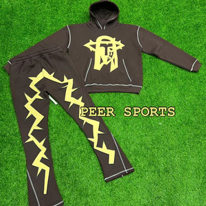 Conjunto de sudadera y pantalones de chándal de diseño personalizado de gran venta, chándal de alta calidad, pantalones de chándal acampanados de peso pesado y conjuntos de Sudadera con capucha - Product Image 1