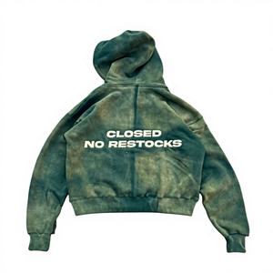 Sudadera con capucha personalizada de algodón 100% de felpa, estilo streetwear pesado, con cremallera, pedrería, lavado ácido, efecto desgastado, vintage Y2K, con cristales, oversize para hombre - Product Image 2