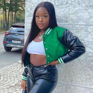 2024 Custom Logo Women's Varsity Baseball <b>Jacket</b> Breathable Sheep Skin <b>Leather</b> Cropped <b>Winter</b> Outerwear Short Length - Product Image 6