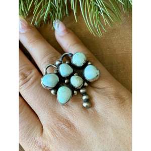 Kathleen Chavez Dry Creek Turquoise & Sterling Silver <b>Adjustable</b> Dragonfly <b>Ring</b> Bezel Setting Size 8 for Gift - Product Image 2