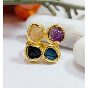 Brass <b>Gold</b> Plated Unisex Gemstone <b>Ring</b> with Natural Stone and Bezel Setting for Gift - Product Image 5